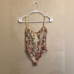 Floral Print Bodysuit - Cream and Red